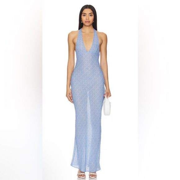 Lioness Dresses & Skirts - Lioness CARRIE HALTER DRESS | BLUE CHECK
